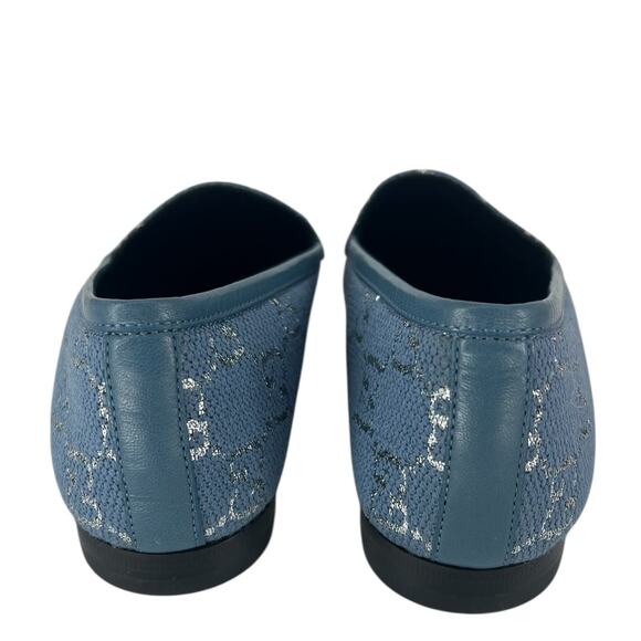 Gucci Horsebit Jordaan Lame Fabric Loafers Blue Silver Size 37.5 - Picture 9 of 13